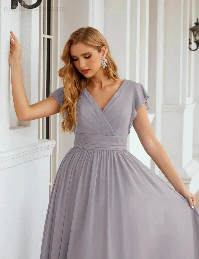 Numbersea V-Neck Bridesmaid Dress Floor Length Backless Formal Evening Dress 28024 - Image 11