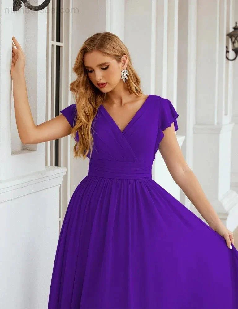 Numbersea V-Neck Bridesmaid Dress Floor Length Backless Formal Evening Dress 28024 - Image 111
