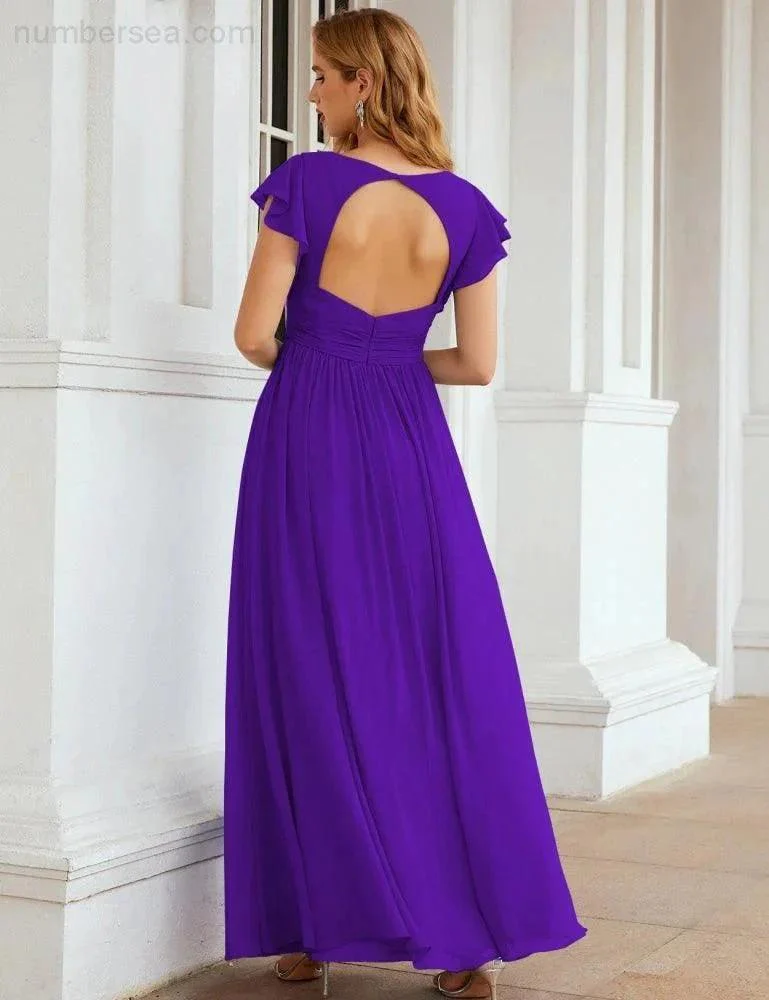 Numbersea V-Neck Bridesmaid Dress Floor Length Backless Formal Evening Dress 28024 - Image 112