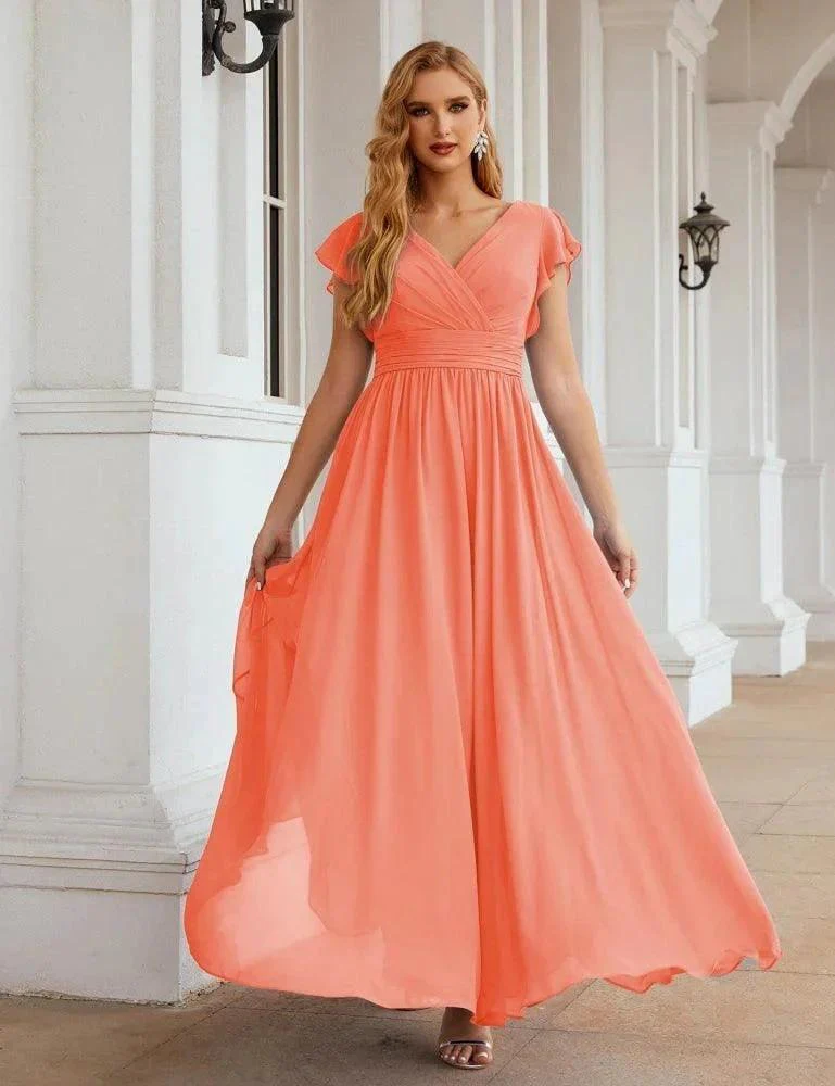 Numbersea V-Neck Bridesmaid Dress Floor Length Backless Formal Evening Dress 28024 - Image 113