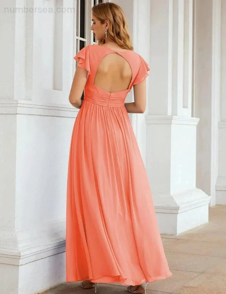 Numbersea V-Neck Bridesmaid Dress Floor Length Backless Formal Evening Dress 28024 - Image 116