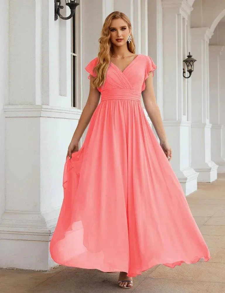 Numbersea V-Neck Bridesmaid Dress Floor Length Backless Formal Evening Dress 28024 - Image 117
