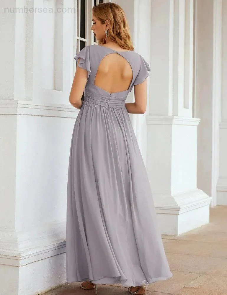 Numbersea V-Neck Bridesmaid Dress Floor Length Backless Formal Evening Dress 28024 - Image 12