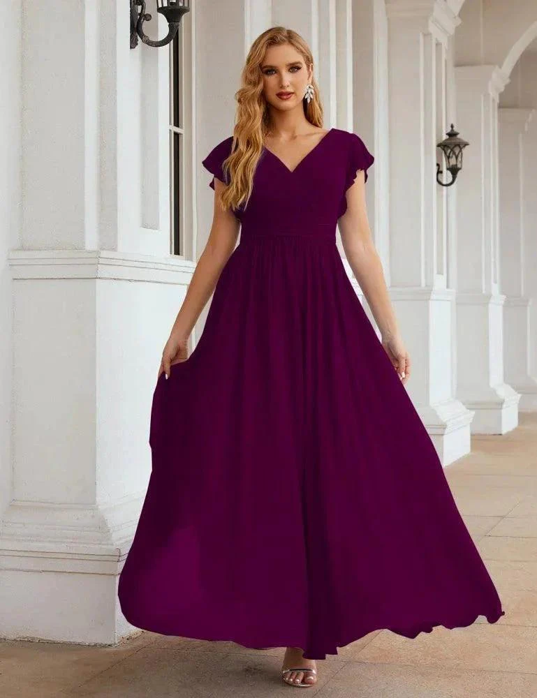 Numbersea V-Neck Bridesmaid Dress Floor Length Backless Formal Evening Dress 28024 - Image 120