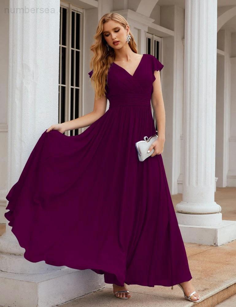 Numbersea V-Neck Bridesmaid Dress Floor Length Backless Formal Evening Dress 28024 - Image 121