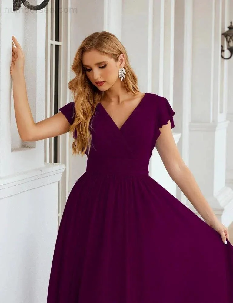 Numbersea V-Neck Bridesmaid Dress Floor Length Backless Formal Evening Dress 28024 - Image 122