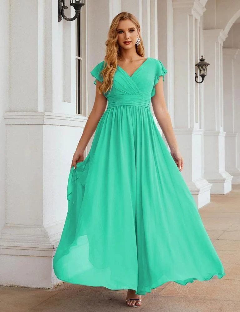 Numbersea V-Neck Bridesmaid Dress Floor Length Backless Formal Evening Dress 28024 - Image 124