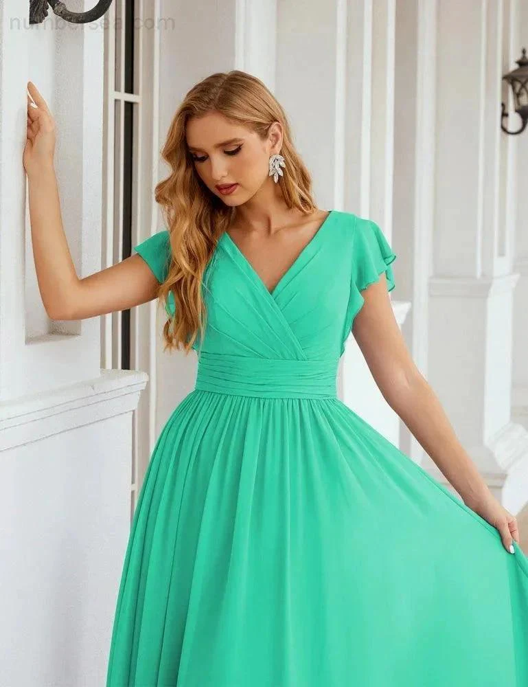 Numbersea V-Neck Bridesmaid Dress Floor Length Backless Formal Evening Dress 28024 - Image 126