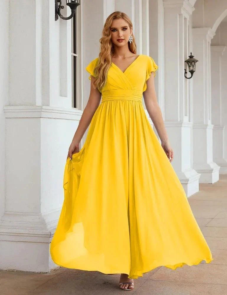 Numbersea V-Neck Bridesmaid Dress Floor Length Backless Formal Evening Dress 28024 - Image 128