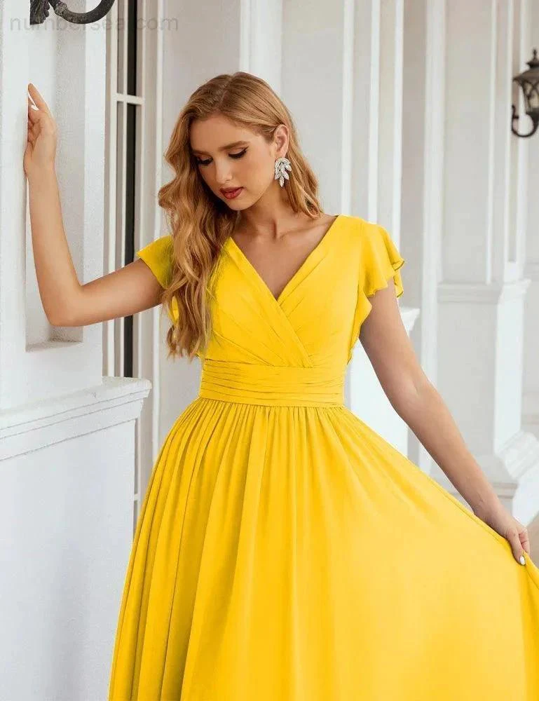 Numbersea V-Neck Bridesmaid Dress Floor Length Backless Formal Evening Dress 28024 - Image 130