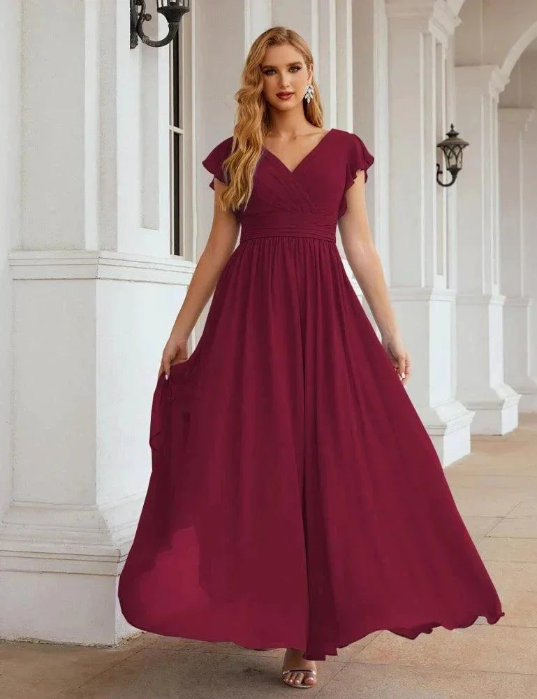 Numbersea V-Neck Bridesmaid Dress Floor Length Backless Formal Evening Dress 28024 - Image 132