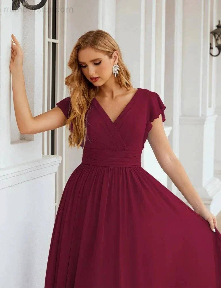 Numbersea V-Neck Bridesmaid Dress Floor Length Backless Formal Evening Dress 28024 - Image 134
