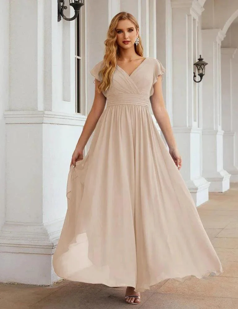 Numbersea V-Neck Bridesmaid Dress Floor Length Backless Formal Evening Dress 28024 - Image 136