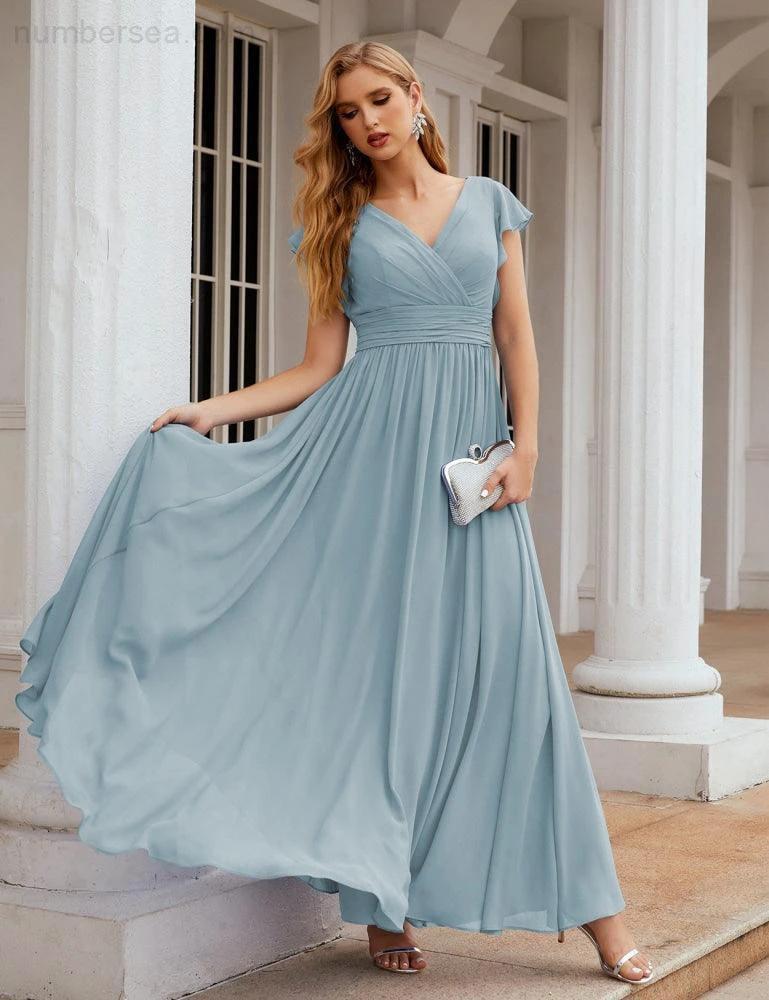 Numbersea V-Neck Bridesmaid Dress Floor Length Backless Formal Evening Dress 28024 - Image 14