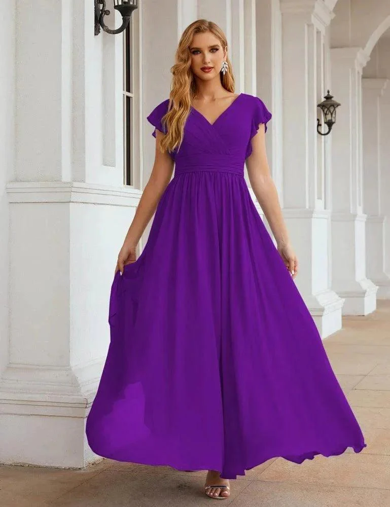 Numbersea V-Neck Bridesmaid Dress Floor Length Backless Formal Evening Dress 28024 - Image 140