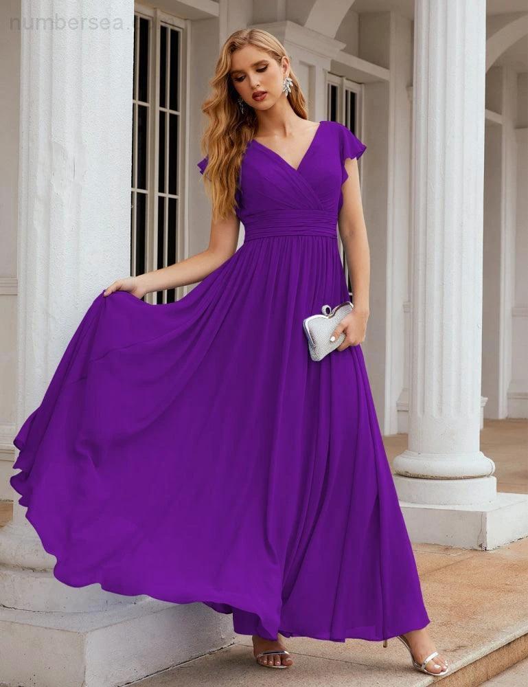 Numbersea V-Neck Bridesmaid Dress Floor Length Backless Formal Evening Dress 28024 - Image 141