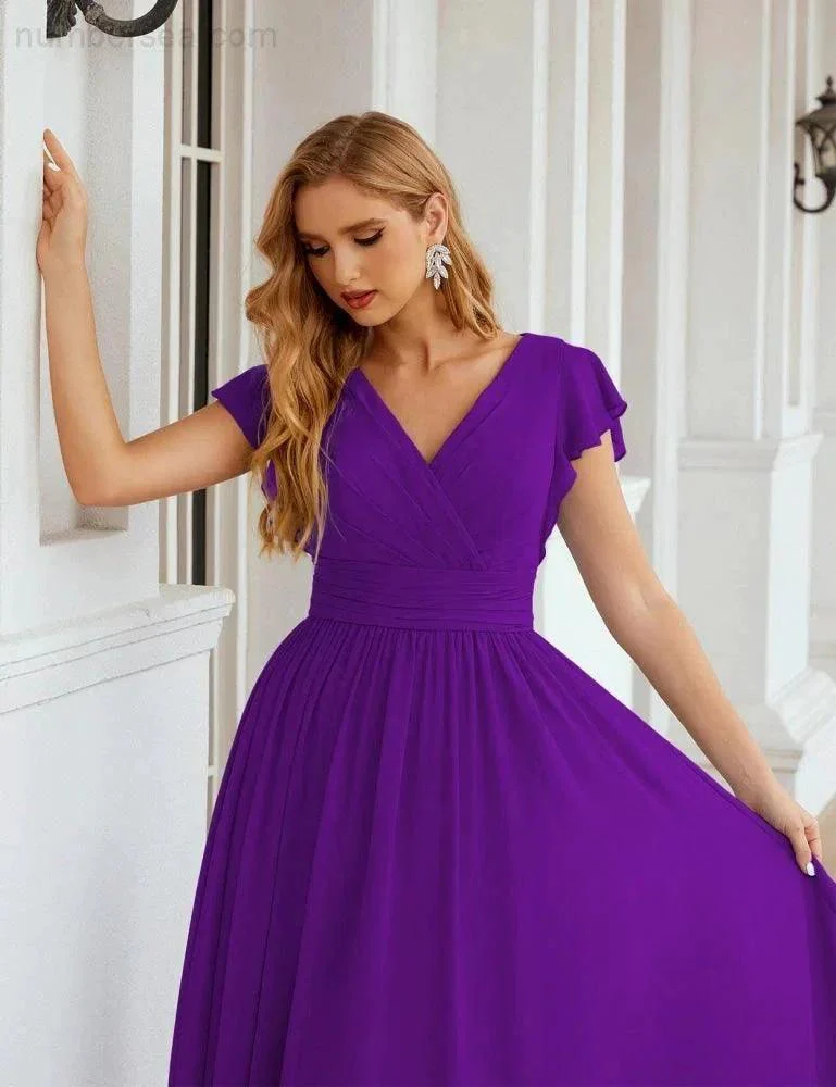 Numbersea V-Neck Bridesmaid Dress Floor Length Backless Formal Evening Dress 28024 - Image 142
