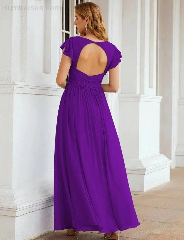 Numbersea V-Neck Bridesmaid Dress Floor Length Backless Formal Evening Dress 28024 - Image 143