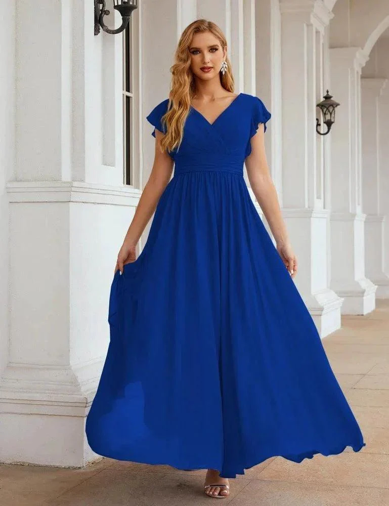Numbersea V-Neck Bridesmaid Dress Floor Length Backless Formal Evening Dress 28024 - Image 144