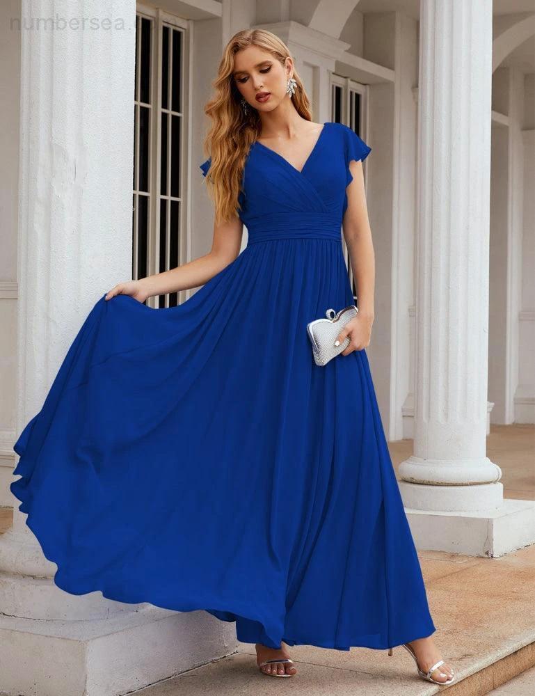 Numbersea V-Neck Bridesmaid Dress Floor Length Backless Formal Evening Dress 28024 - Image 145