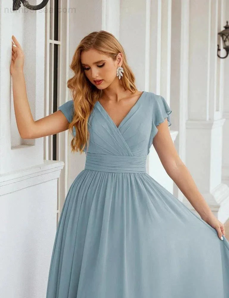 Numbersea V-Neck Bridesmaid Dress Floor Length Backless Formal Evening Dress 28024 - Image 15