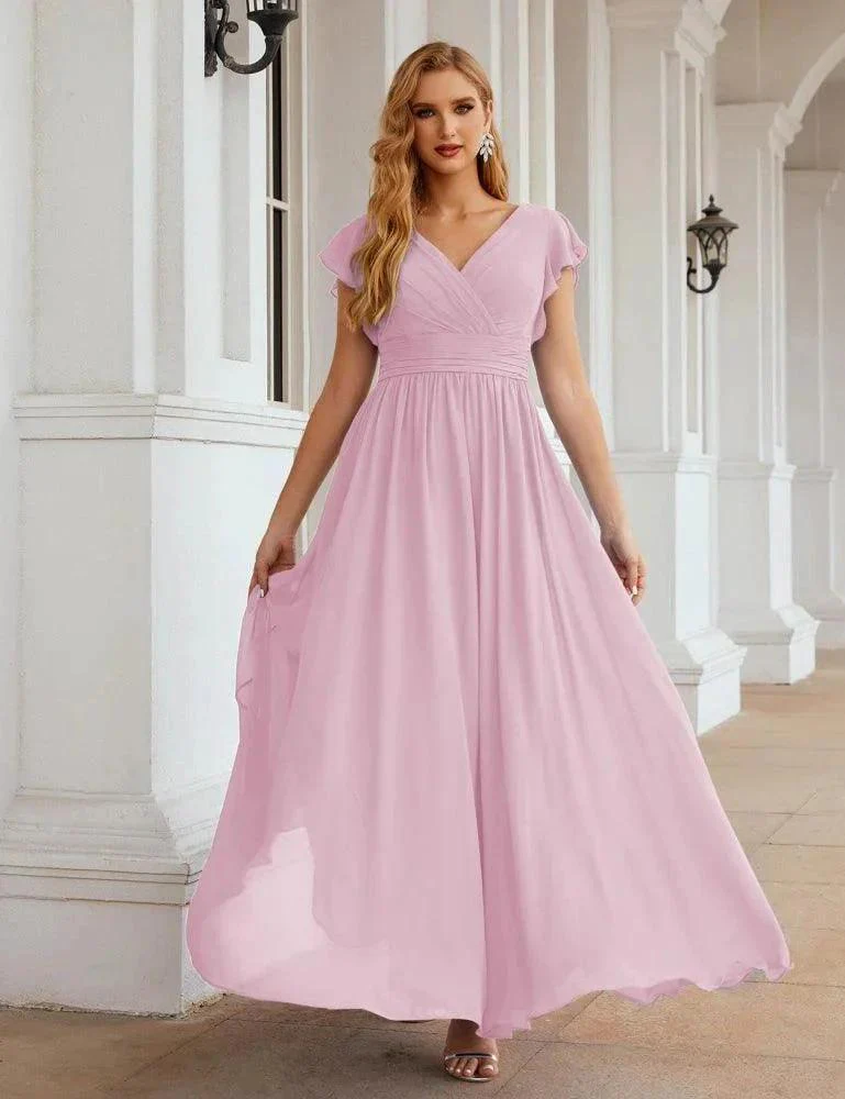 Numbersea V-Neck Bridesmaid Dress Floor Length Backless Formal Evening Dress 28024 - Image 152