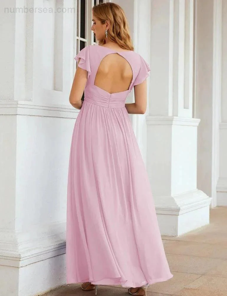 Numbersea V-Neck Bridesmaid Dress Floor Length Backless Formal Evening Dress 28024 - Image 155
