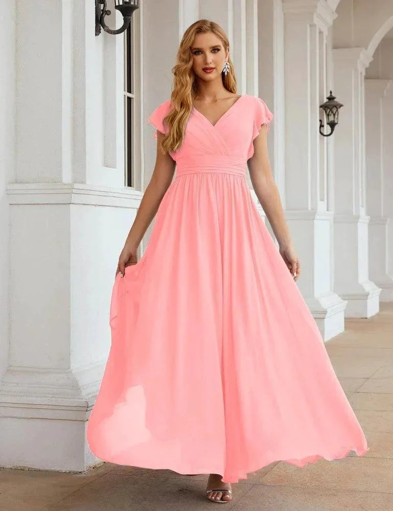 Numbersea V-Neck Bridesmaid Dress Floor Length Backless Formal Evening Dress 28024 - Image 156