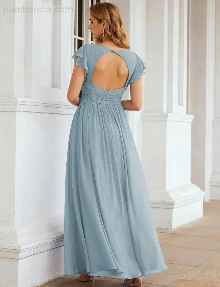 Numbersea V-Neck Bridesmaid Dress Floor Length Backless Formal Evening Dress 28024 - Image 16