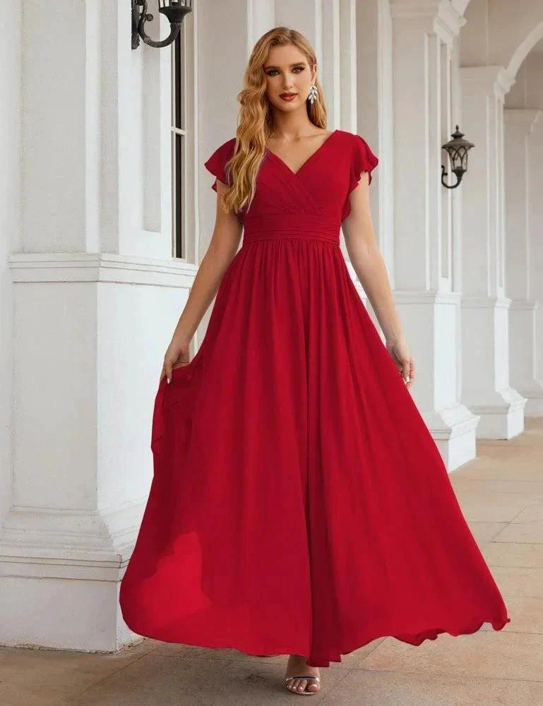 Numbersea V-Neck Bridesmaid Dress Floor Length Backless Formal Evening Dress 28024 - Image 160