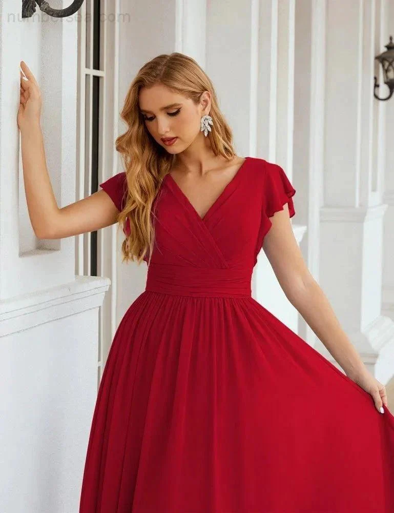 Numbersea V-Neck Bridesmaid Dress Floor Length Backless Formal Evening Dress 28024 - Image 162