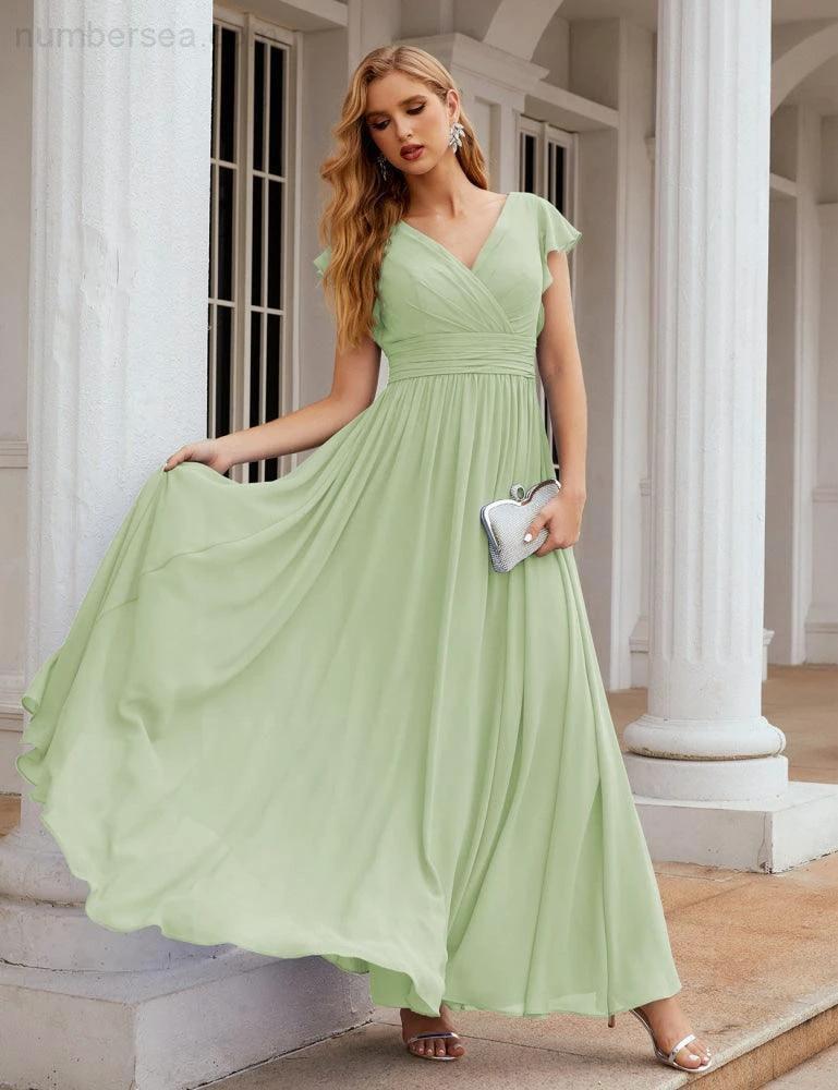Numbersea V-Neck Bridesmaid Dress Floor Length Backless Formal Evening Dress 28024 - Image 18