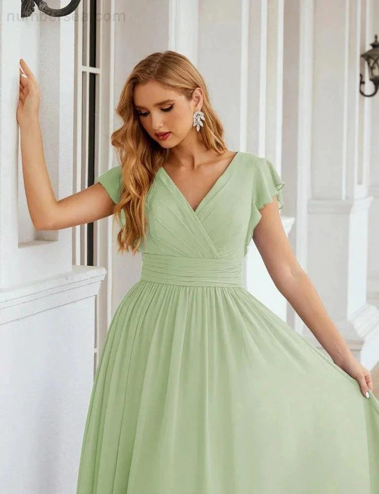 Numbersea V-Neck Bridesmaid Dress Floor Length Backless Formal Evening Dress 28024 - Image 19