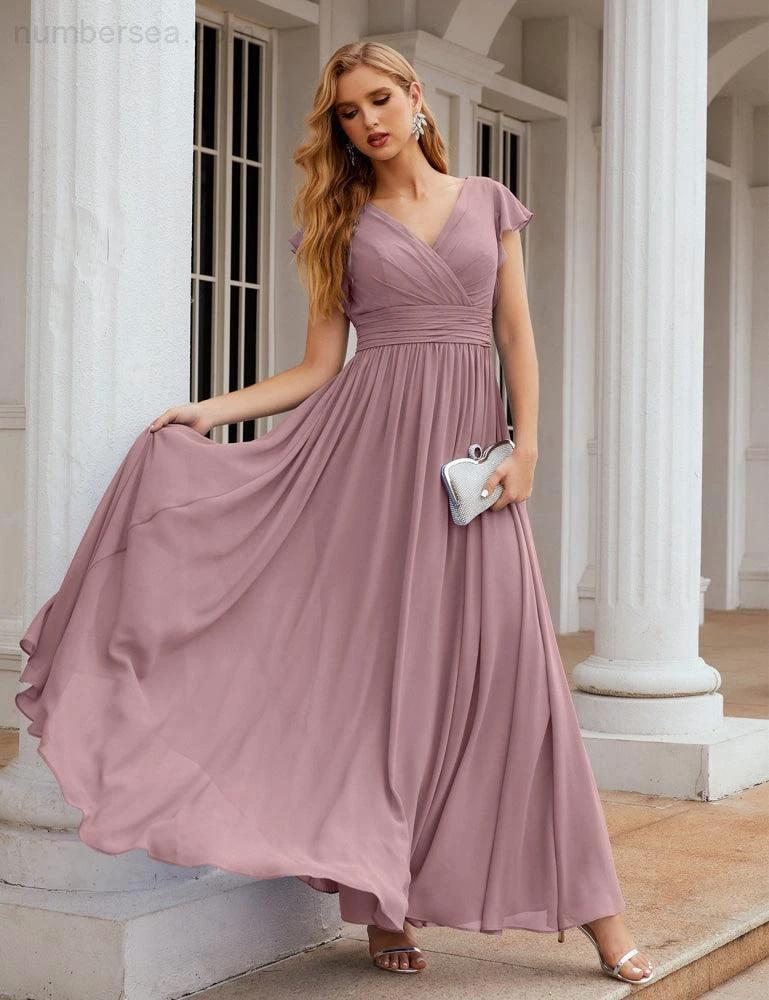 Numbersea V-Neck Bridesmaid Dress Floor Length Backless Formal Evening Dress 28024 - Image 2