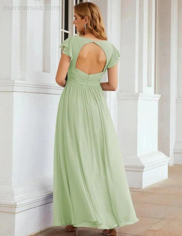 Numbersea V-Neck Bridesmaid Dress Floor Length Backless Formal Evening Dress 28024 - Image 20