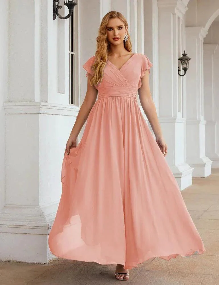 Numbersea V-Neck Bridesmaid Dress Floor Length Backless Formal Evening Dress 28024 - Image 21