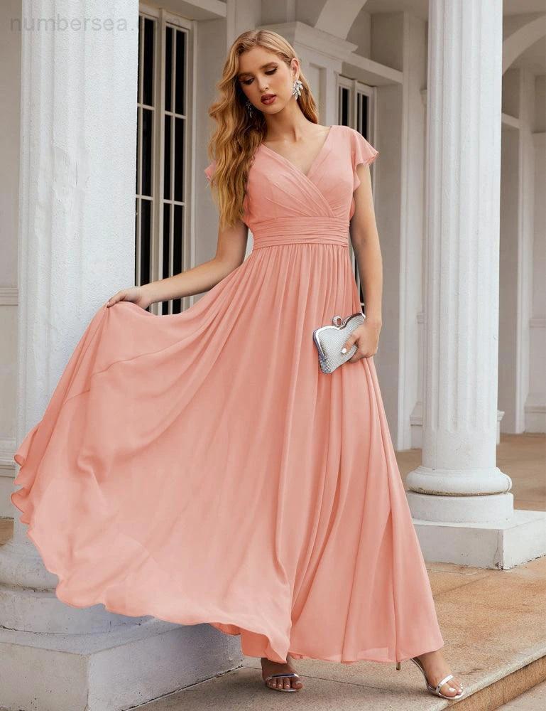 Numbersea V-Neck Bridesmaid Dress Floor Length Backless Formal Evening Dress 28024 - Image 22