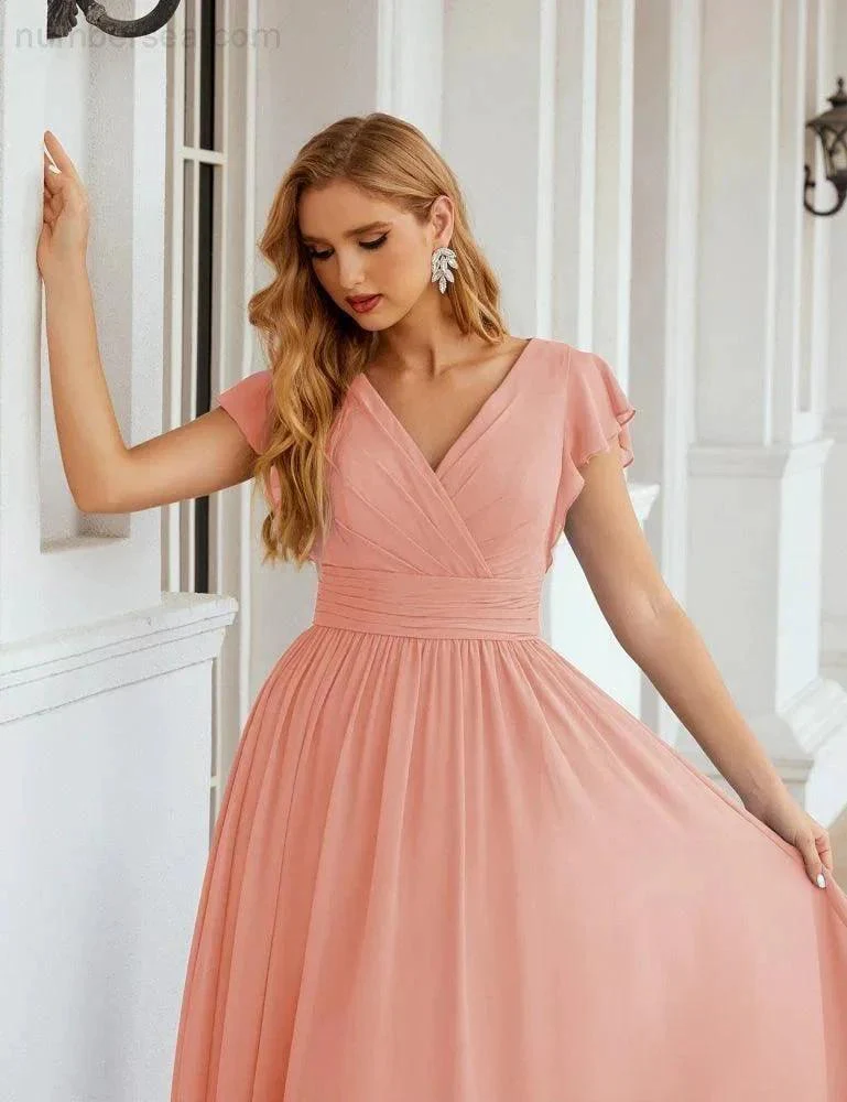 Numbersea V-Neck Bridesmaid Dress Floor Length Backless Formal Evening Dress 28024 - Image 23
