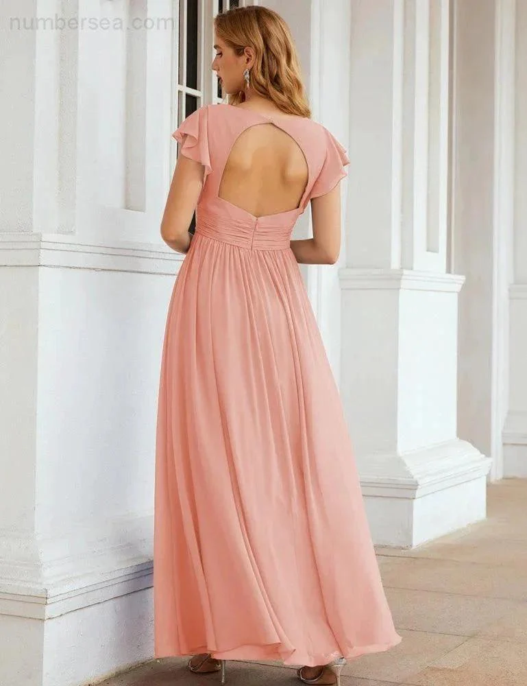 Numbersea V-Neck Bridesmaid Dress Floor Length Backless Formal Evening Dress 28024 - Image 24