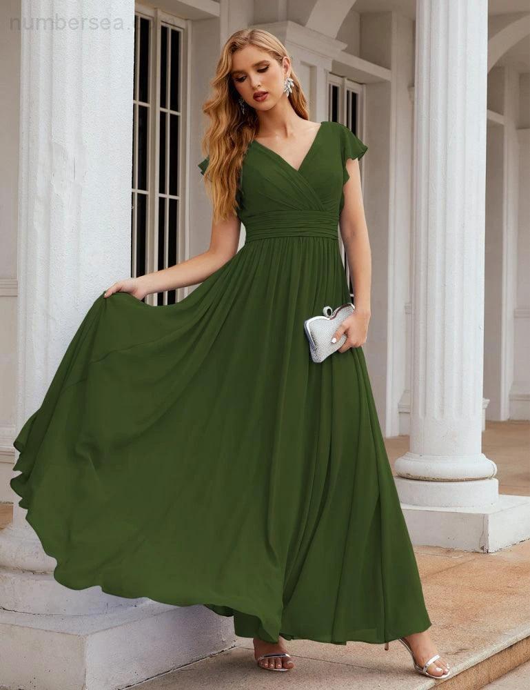 Numbersea V-Neck Bridesmaid Dress Floor Length Backless Formal Evening Dress 28024 - Image 26