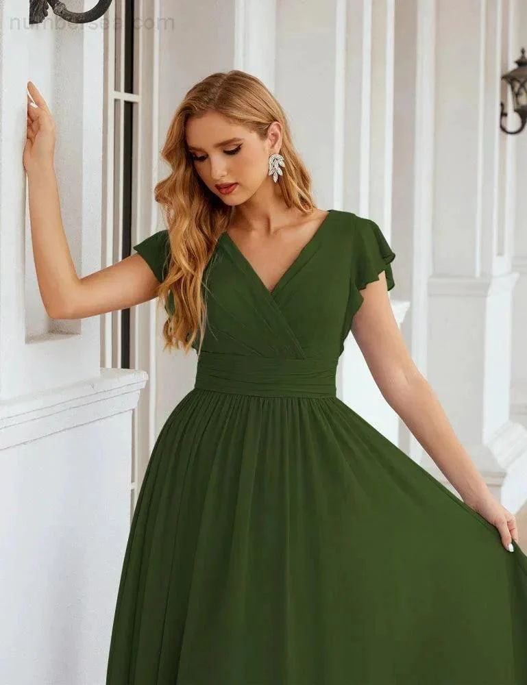 Numbersea V-Neck Bridesmaid Dress Floor Length Backless Formal Evening Dress 28024 - Image 27