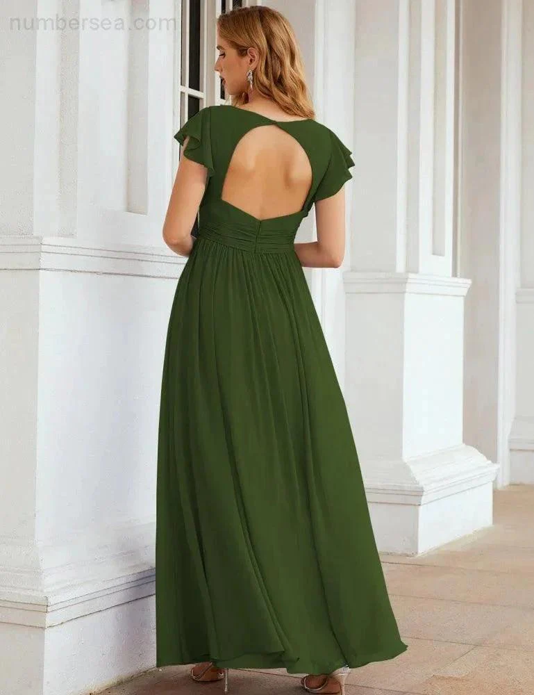Numbersea V-Neck Bridesmaid Dress Floor Length Backless Formal Evening Dress 28024 - Image 28