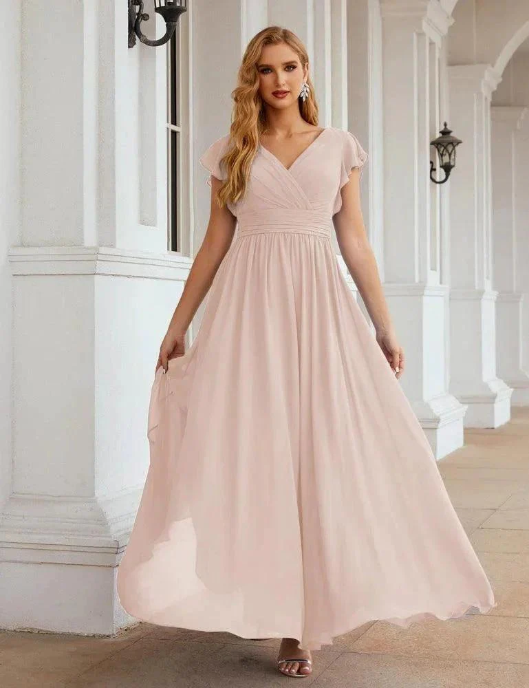 Numbersea V-Neck Bridesmaid Dress Floor Length Backless Formal Evening Dress 28024 - Image 29