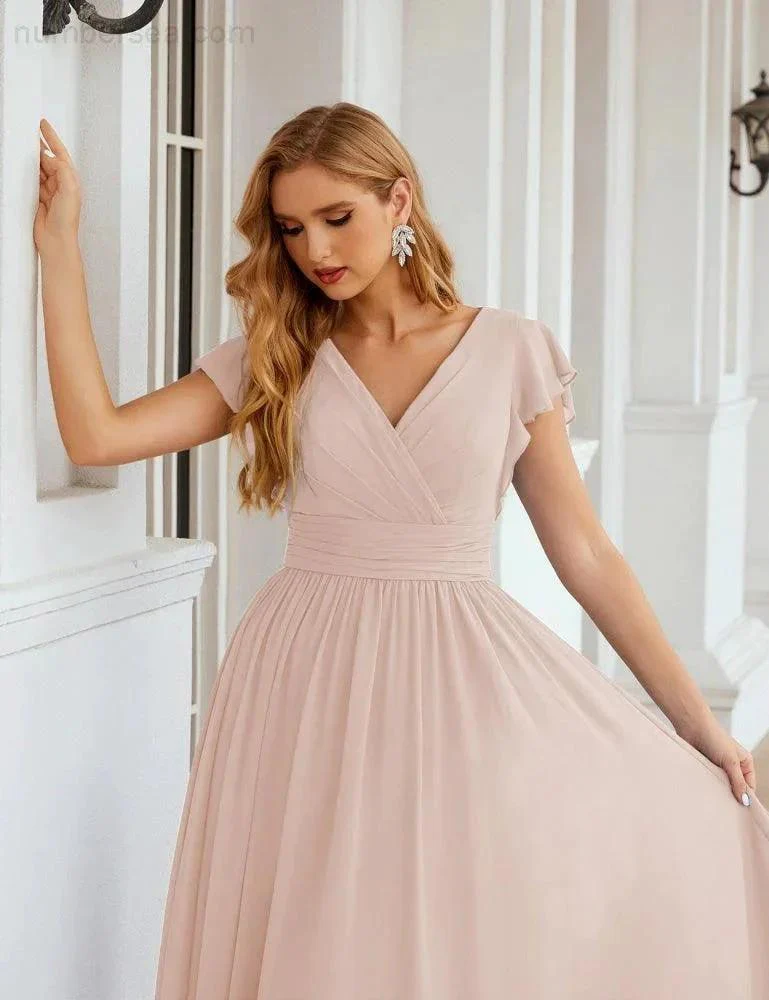 Numbersea V-Neck Bridesmaid Dress Floor Length Backless Formal Evening Dress 28024 - Image 31