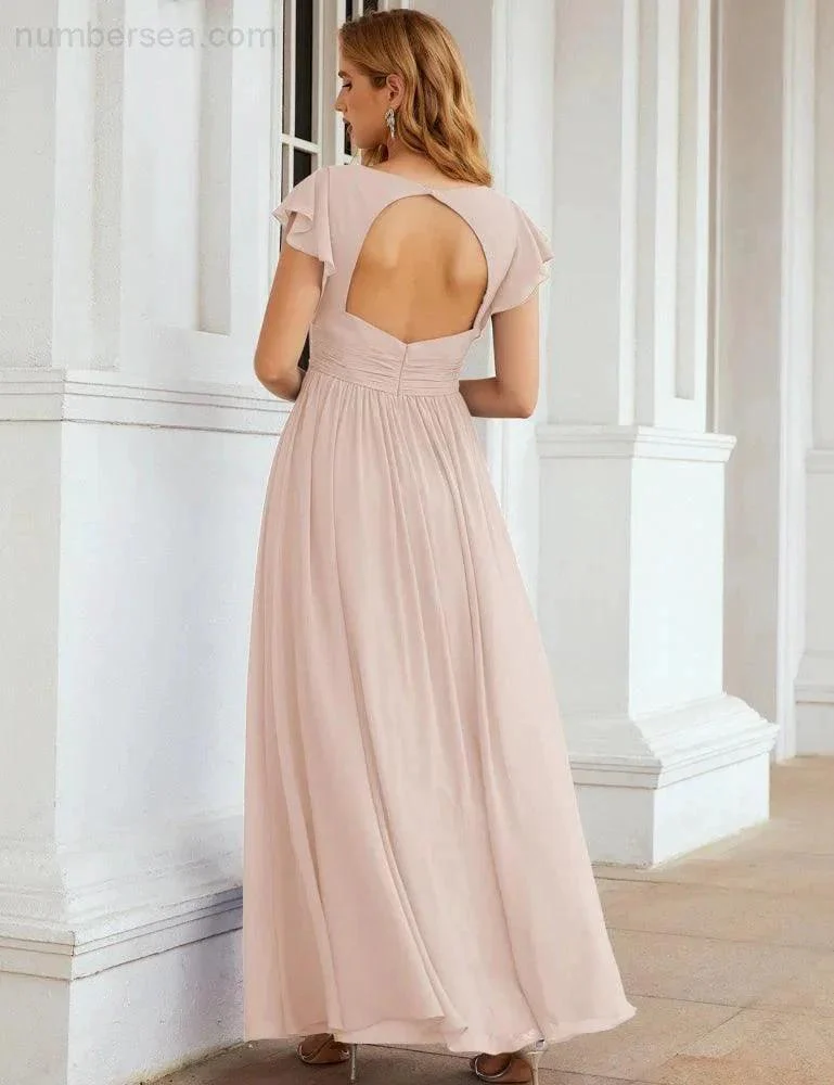 Numbersea V-Neck Bridesmaid Dress Floor Length Backless Formal Evening Dress 28024 - Image 32