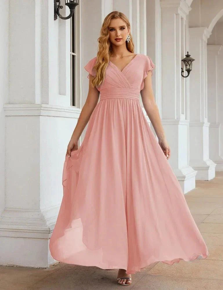 Numbersea V-Neck Bridesmaid Dress Floor Length Backless Formal Evening Dress 28024 - Image 33