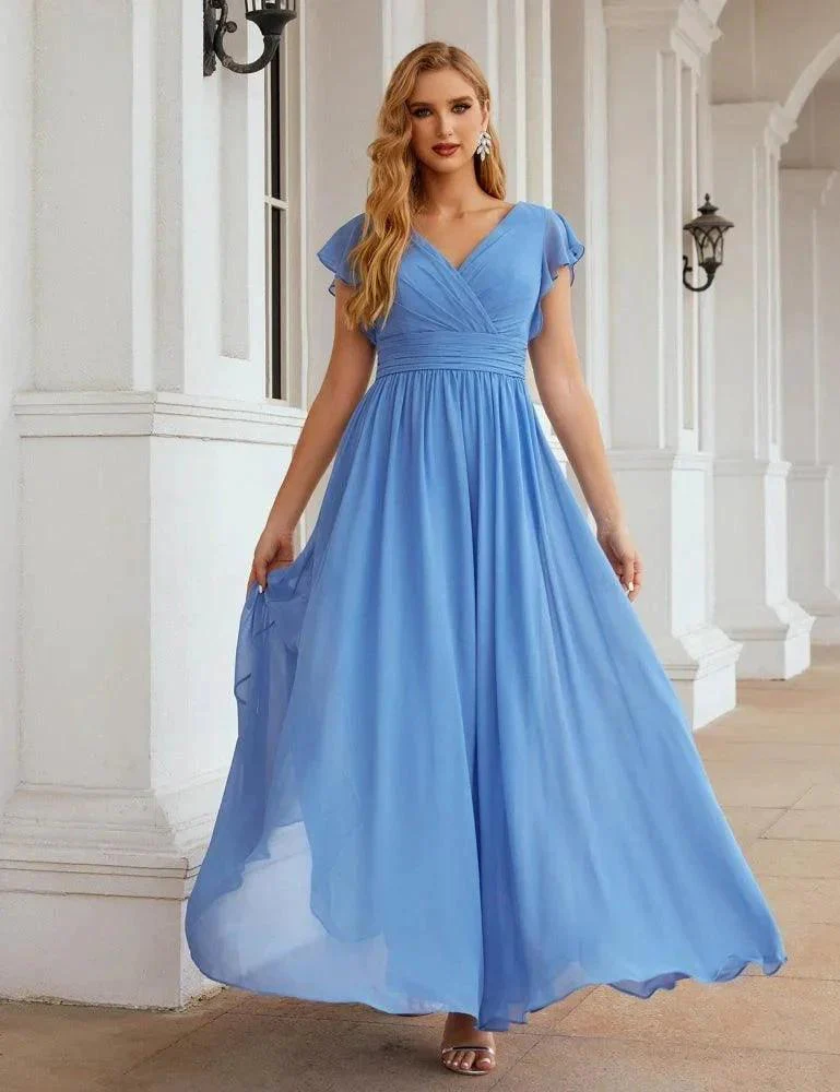 Numbersea V-Neck Bridesmaid Dress Floor Length Backless Formal Evening Dress 28024 - Image 37