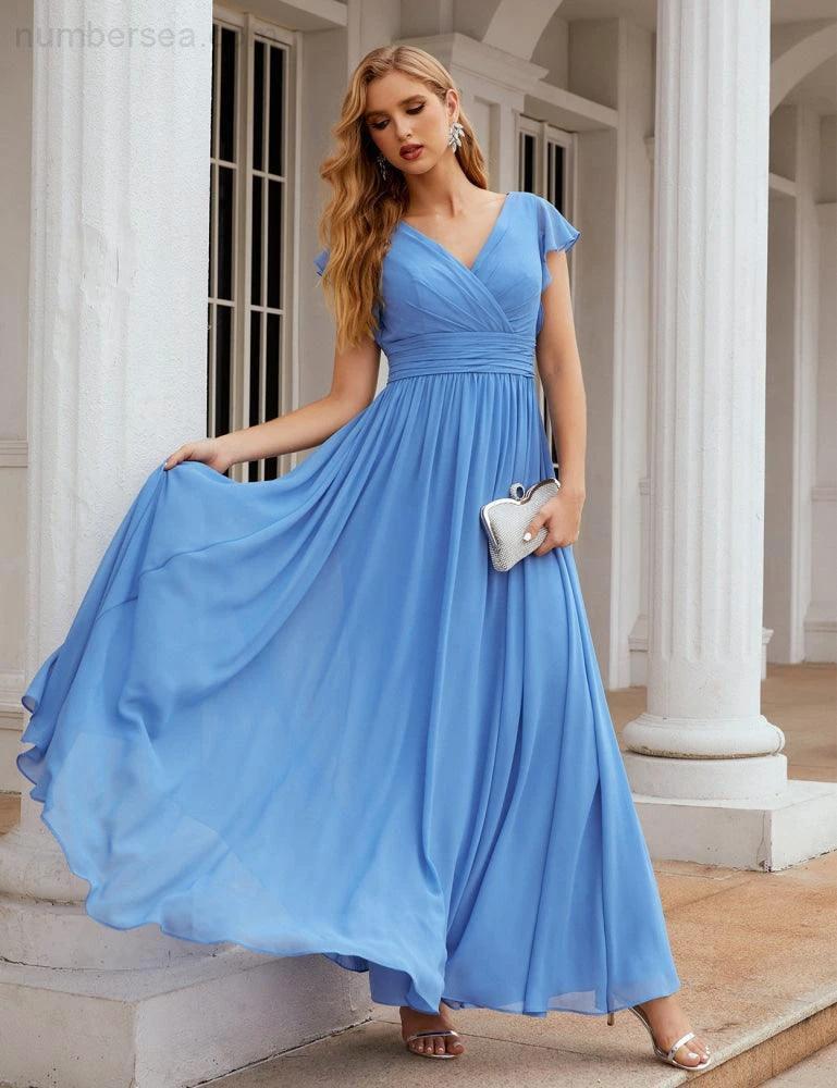 Numbersea V-Neck Bridesmaid Dress Floor Length Backless Formal Evening Dress 28024 - Image 38