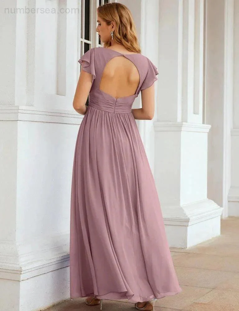 Numbersea V-Neck Bridesmaid Dress Floor Length Backless Formal Evening Dress 28024 - Image 4