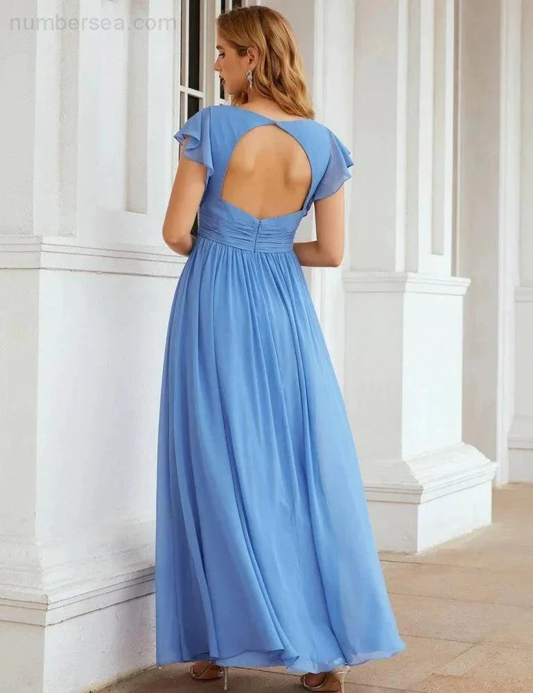 Numbersea V-Neck Bridesmaid Dress Floor Length Backless Formal Evening Dress 28024 - Image 40